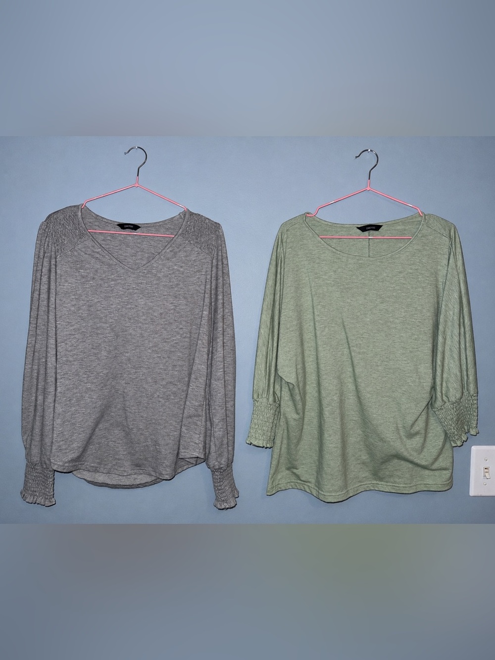 Everyday Smocked-Sleeve Tops - Gray and Sage